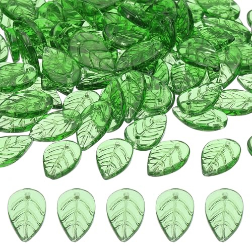PATIKIL Bladpärlor, 100 st kristallbladspärlor genomskinliga tjeckiska glaspärlor distanspärlor för smyckestillverkning armband halsband, gräsgrön, Glas/glaserat
