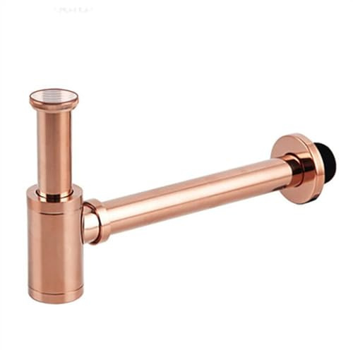 LYHYDMA P Falle Abfluss Waschbecken-Ablaufgarnitur mit Messingkörper, Wandanschluss, Sanitär-P-Siphons, Waschrohr, Badezimmer-Waschbeckensiphon, Schwarz/Gebürstetes Gold/Chrom.(Rose Gold)