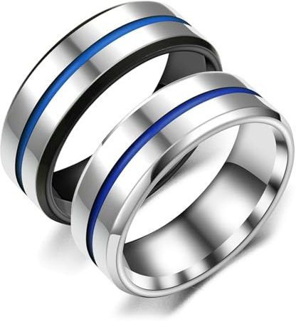 Beydodo Trauringe Edelstahl mit Gravur, Eheringe Paarpreis 8MM mit Blau Epoxid Freundschaftsringe Partnerringe für 2 Silber Gr.67 (21.3) + Schwarz Gr.55 (17.5)