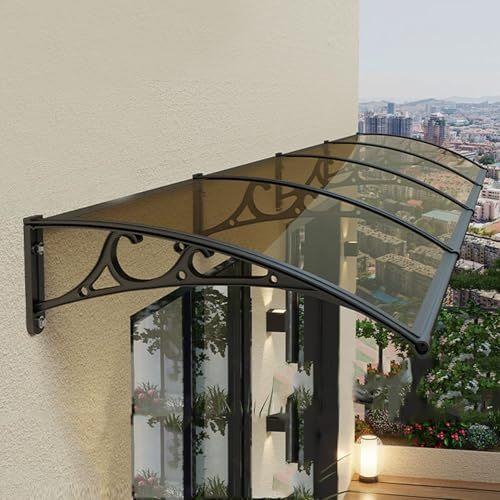 Zlovne Auvent de Porte d'Entrée,Marquise de Porte d’Entrée avec Protection UV Contre la Pluie et la Neige,Auvent de Véranda avec Panneau en Polycarbonate et Cadre en Aluminium (80x160cm/32 x63,Brown)