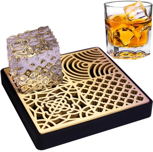 HRCOYES Ice Stamp Tray - Luxe Brass Ice Cube Printer for Clear Ice | Perfect Christmas for Cocktail & Whiskey Lovers IceMuse Style (IceMuse)