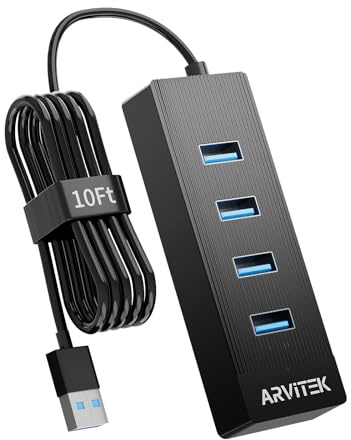 Arvitek Hub USB 3.0 avec 4 Ports, 3m Hub Rallonge USB 5Gbps Haute Vitesse, Adaptateur multiport USB, répartiteur USB avec Long câble pour Ordinateur de Bureau, PC, clé USB, Disque, 3m Cable