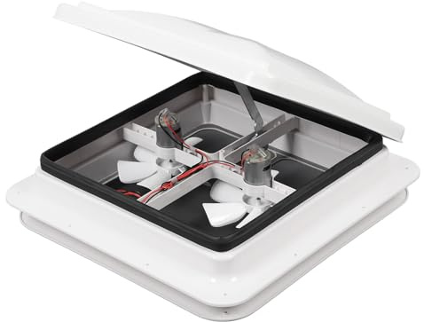 Dachentlüftung für Wohnmobile, weißer Deckel, Dachentlüftungsventilator für Wohnmobile mit 12-V-Lüfter, Öffnungsgröße 340 x 340 mm, Ansaug- und Abluftventilator für Wohnmobile