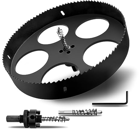 200 mm Lochsägen mit robustem Dorn HSS Bimetall-Lochschneider | Bohrer für Holz, Cornhole Boards Kunststoff Trockenbau Metall Faserplatten (schwarz)