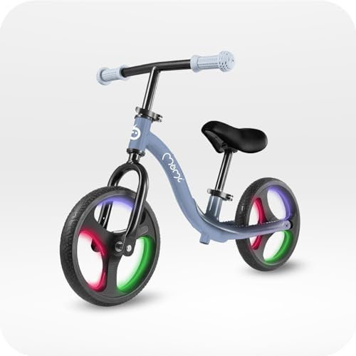 MoMi Kinderlaufrad ISOKA für Mädchen und Jungen ab 2 Jahren (max. Körpergewicht 35 kg), leichter Metallrahmen 3,5 kg, werkzeuglose Höhenverstellung von Lenker und Sattel, TPR-Räder mit LED-Beleuchtung