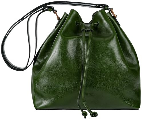 Time Resistance Leder Beuteltasche – Handtasche aus Vollnarbenleder für Damen – Italienische handgefertigte Schultertasche
