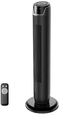 Midea MTF17JRBUK 36 Inch 45W Portable Stand Fan (Quiet tower) with Remote Control, 90° Oscillation, LED Display and Touchscreen, 3 Speed Settings and 3 Modes,7H Timer,Ideal for Home and Office,Black