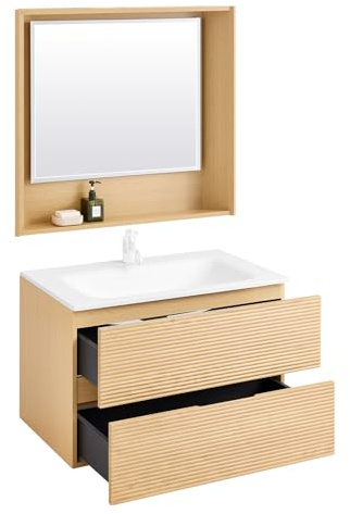 SoBuy Conjunto de Muebles de baño 2 Piezas Mueble para Debajo del Lavabo Armario Colgante para Cuarto de Baño con Espejo de Baño BZR198-N ES