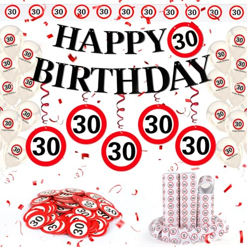 WenmthG 30 Geburtstag Deko Männer Frauen Verkehrszeichen 30 Geburtstagsdeko | 30. Geburtstag Deko mit Girlande, Luftballons, Luftschlangen, Banner, Konfetti - Verkehrsschild zum 30 Jahre