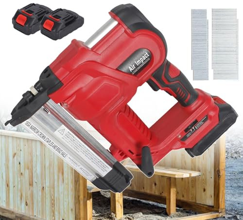 pealiritansemen Clavadora De Clavos Sin Cable, Clavadora Eléctrica De Mano, con 2 * Baterías De 2.0 Ah, Clavadora Grapadora para Carpintería 2 En 1 con 200 Clavos Rectos Y 200 Grapas,Red