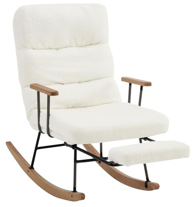ChouTangYu Schaukelsessel mit 5 Liegepositionen, 100 cm Höhe, 58 cm Sitzbreite, Verstellbare Fußstütze, Stabiler und rutschsicherer Liegefunktion, Loungesessel, Weiß