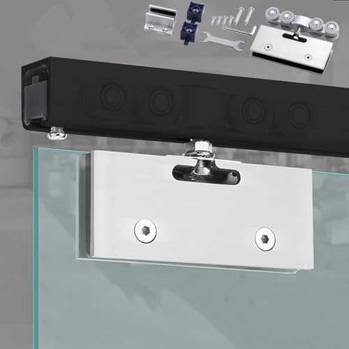 EXCLURA Schiebetür Schiene Rahmenloses Glasschiebetür-Set, Deckenmontage-Schiebetürsystem, Glasschiebetür für Badezimmer, Balkon, Studio oder Home-Office(Black,240cm (7.9ft))