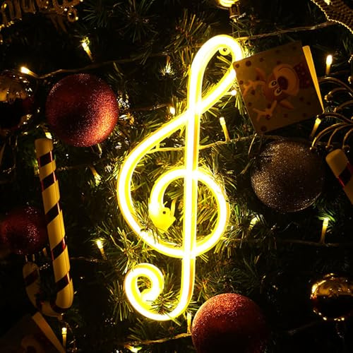 Gpurplebud Music Note Neon Sign - USB/Battery Operated Music Note Shaped Light Sign for Wall Decor LED Neon Light for Music Room, Living Room, Bedroom Decor, Gift for Music Lovers (Warm White)