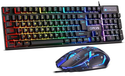 CHONCHOW Gaming Keyboard and Mouse Combo, USB Wired RGB Backlit, Mechanical Feel Anti-ghosting Keyboard 3200DPI Ergonomic Mouse, LED Gaming Set for Laptop PC PS4 Xbox Mac Game Work