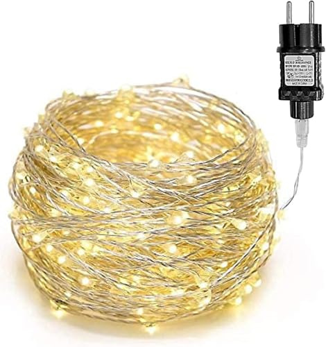 gresonic Guirlande lumineuse 100LED 15m - Fonctionne avec prise pour l'extérieur et l'intérieur - Pour mariage, Noël, fête, blanc chaud (Warmweiß, 100LED)