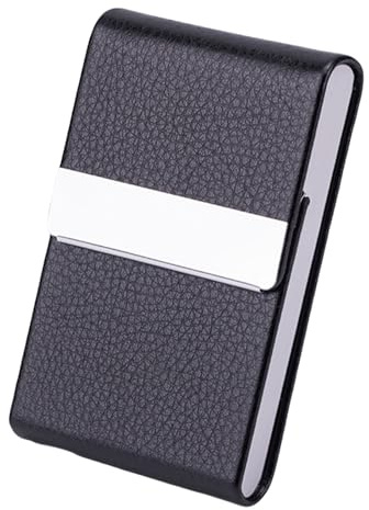 FANSHINUO Visitenkartenetui Leder Kartenhalter Schnalle Edelstahl Etui Tasche Namensetui für Männer Frauen Edelstahl Business, Schwarz