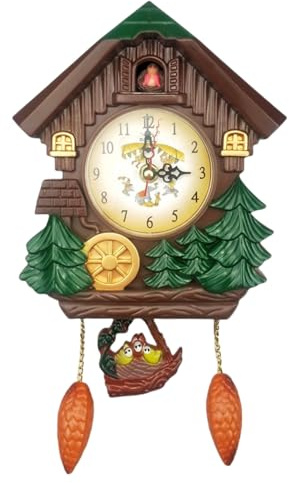Orologio a cucù vintage marrone, da parete, a pendolo, alimentato a batteria, decorazione artistica da appendere con chiamate orarie dalle 6:00 alle 23:00