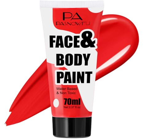 PASNOWFU Red Washable Face Paint 70ml , Water-Based Cream Body Paint for Devil, Spider-Man Joker Looks, Non-Toxic Full Coverage Face Body Paint for Halloween SFX Cosplay Makeup ,Costume Events,Party