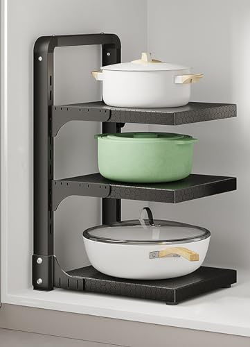 Estante ajustable para ollas y sartenes, almacenamiento de acero al carbono resistente para armario y encimera de cocina, sartenes y cacerolas de hierro fundido con facilidad