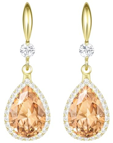 Linawe Pendientes colgantes en forma de gota en oro, diamantes de moissanita de color amarillo champán, topacio de cristal, pendientes colgantes para mujer, joyería de moda, pendientes grandes