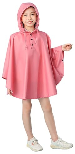 Generisch Poncho impermeable para niños de un solo color, con práctico bolso escolar, Rosa., 8-9 años