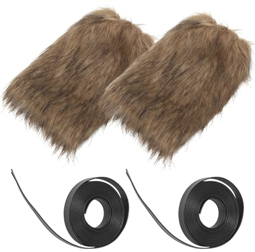 TEHAUX Braune Wikinger Beinstulpen aus Polyester Verstellbare Stiefelüberzüge aus Kunstpelz Warm und Bequem Unisex für Cosplay und Halloween
