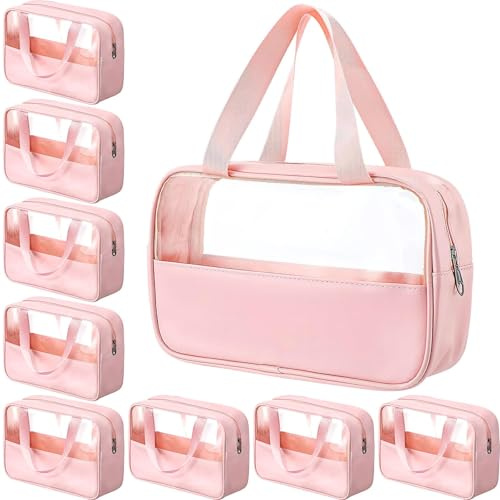9 Stück Reise Kulturbeutel Transparent, PVC Kulturtasche Damen, Rosa