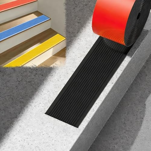 HOUKOIKBUG Profilo per Bordi Scale in PVC Autoadesivo, Profilo per Gomma, Strisce di Rifinitura per Scale, Impermeabile E Antiscivolo per Uso Esterno Interno(Black,4cm/1 3/5in)