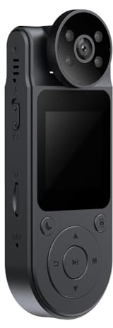 FUANA Fotocamera 1080P con obiettivo rotante a 180°, videoregistratore portatile per forze dell'ordine, batteria 1400 mAh, FOV 120°, supporta scheda TF da 128 GB, nero