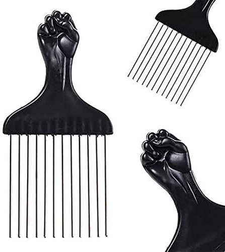 Pongnas Peine para el Cabello Afro Insertar Cepillo para el Cabello Rizado Tenedor Peine para Recoger el Cabello de Plástico Herramienta de Peinado Antiestática Negro Plata 15 X 7,5 Cm