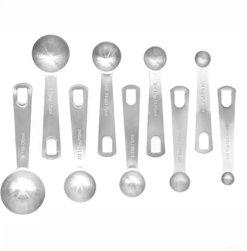 Juego de cucharas medidoras de acero inoxidable de alta calidad con cucharadita de ml, incluye varilla agitadora (9)