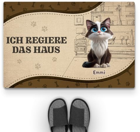 Geschenke Mall Personalisierte Fußmatte - Wir Regieren Das Haus - Fussmatte Mit Namen, Fussmatte Katzen Personalisiert, Fussmatte Selbst Gestalten, Fußmatte für Katzenliebhaber (1-Katze)