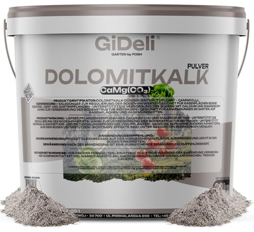 GiDeli Dolomitkalk 20kg - Gräsmattekalk för våren för att höja jordens pH-värde - Trädgårdskalk för förbättring av jordstrukturen - Mossborttagare för gräsmatta rik på kalcium och magnesium