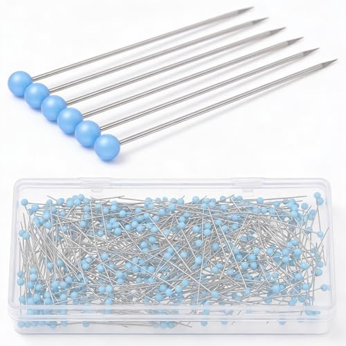 500 Stück 45mm Stecknadeln Mit Kopf Groß Edelstahl Stecknadeln Nähe Glaskopf Abstecknadeln Für Basteln, Nähen, Säumen, Schmuckteile, Dekoration(Blaue)