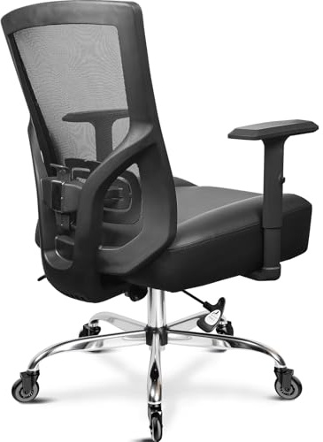 MELOKEA Bürostuhl 200KG XL [Lendenkissen Inklusive], Bürostuhl Ergonomisch | Breites & Dickes Federkern-Sitzkissen, Gummirollen,Verstellbare Lendenwirbelstütze, Stufenlose Neigungsfunktion, Home Office