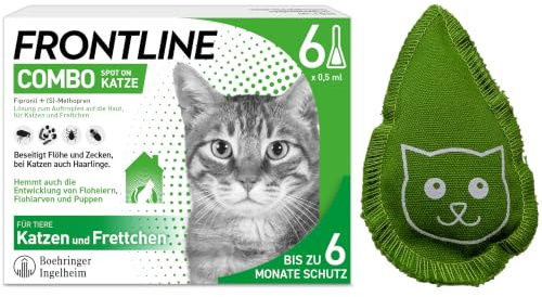 FRONTLINE Combo Katze gegen Zecken, Flöhe & Haarlinge - für alle Größen | 6x Pipetten für bis zu 6 Monate Schutz - auch gegen Floheier, Larven & Puppen im Haushalt - wasserfest + Baldriankissen