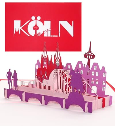 3D Pop Up Karte City Card Köln - Kölner Dom & Kölner Skyline, Reisegutschein & Städtetrip Köln, Souvenir 3D Postkarte & Fanartikel