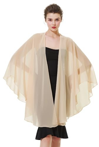 BEAUTELICATE Chiffon Schal Stola Bolero Damen Für Abendkleid Festlich Hochzeit Braut Frühling Sommer Jacke Champagner,Einheitsgröße