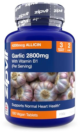 Zipvit Garlic Tablets 2800mg, High Strength Garlic Supplement with Vitamin B1, Provides Allicin & Alliin, Supports Heart Health, 2 a Day, 3 Months Supply
