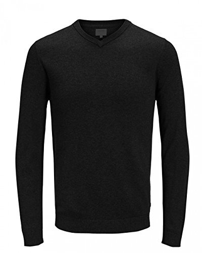 JACK & JONES Jjebasic Knit V-Neck Noos, suéter Hombre, Negro (Black Black), Large