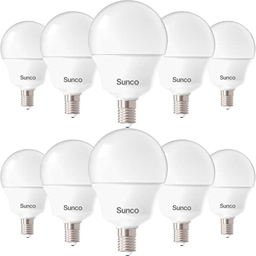 Sunco 10 Pack E12 LED Bulbs Candelabra CRI92 5000K Daylight, 5W Equivalent 40W, 450 Lumens, Small Edison Screw Base E12, Non-Dimmable, Frosted Decorative G14 Globe Vanity Light Bulbs UL.