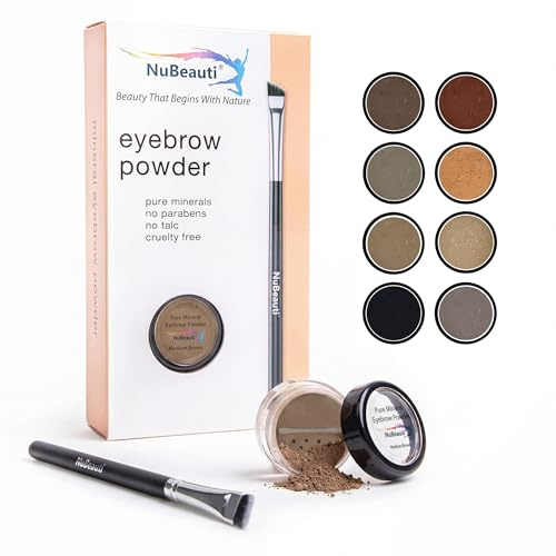 Natural Eyebrow Powder Eyebrow Kit – Mica Brow Powder Eyebrow Makeup Kit with Professional Angled Eyebrow Brush – 10 Natural Shades – No Parabens or Chemicals – Eyebrow Shaper Kit by NuBeauti