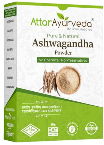 Attar Ayurveda Ashwagandha Powder Withania Somnifera Helps Fight Anxiety and Stress and Improving Vigor and Vitality No Preservative 200gm