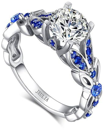 Jeulia 3.5 ct dames éternité anneaux papillon coupe ronde anneaux en argent sterling bijoux pour bague de fiançailles bague de mariage bague de mariage (Bleu saphir, 52)
