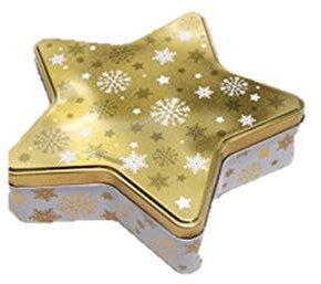 Merry Metalldose in Sternform XL 23x6,1cm Gold glänz. mit Schneeflocken verziert