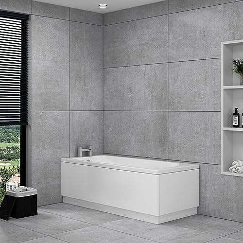 Royal Bathrooms 1500 x 700mm Single Ended Straight Shower Bath White Gloss Soaking Bathtub, Acrylic Baths for Bathrooms, Adjustable Feet Leg Set - Round