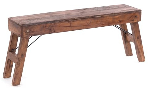 DESIGN DELIGHTS Panca Pieghevole da Cucina | 112x48x28 cm (LxAxP), Legno Riciclato | Panca Rustica in Legno massello, Panca da Ingresso | | Colore: 02 Marrone Chiaro