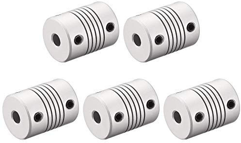 sourcing map 5mm to 10mm Aluminum Alloy Shaft Coupling Flexible Coupler Motor Connector Joint L25xD19 Silver,5pcs