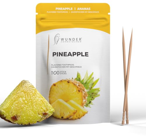 Wunder Palillos de Dientes - Piña - Recambio de 100 palillos con sabor - Palillos de Dientes Piña - contra el mal aliento - aliento frescor - Limpieza dental | Sabor intenso, aliento fresco, contra mordeduras de uñas y mal aliento, alternativa a la goma de mascar, sin azúcar