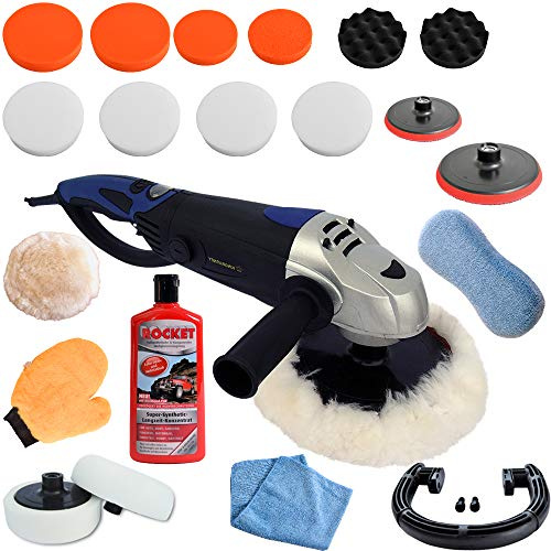 Duke-Handel Auto Poliermaschine 1600 W Set mit digitalem Display & 180° Drehgriff – Inkl. 25-tlg. Zubehör-Set & 500ml Autopolitur (Set 3)